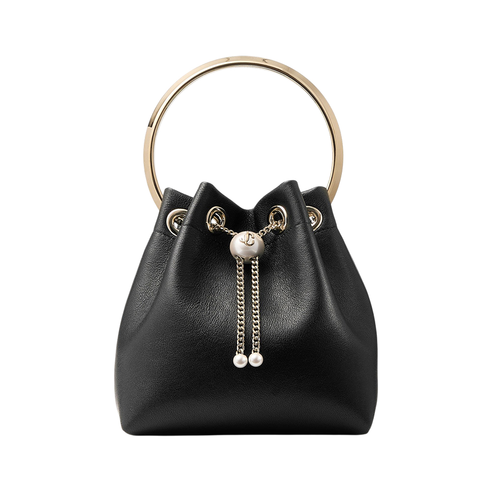 Jimmy Choo Bon Bon Biker With Pearl Closure Leather Bag Black