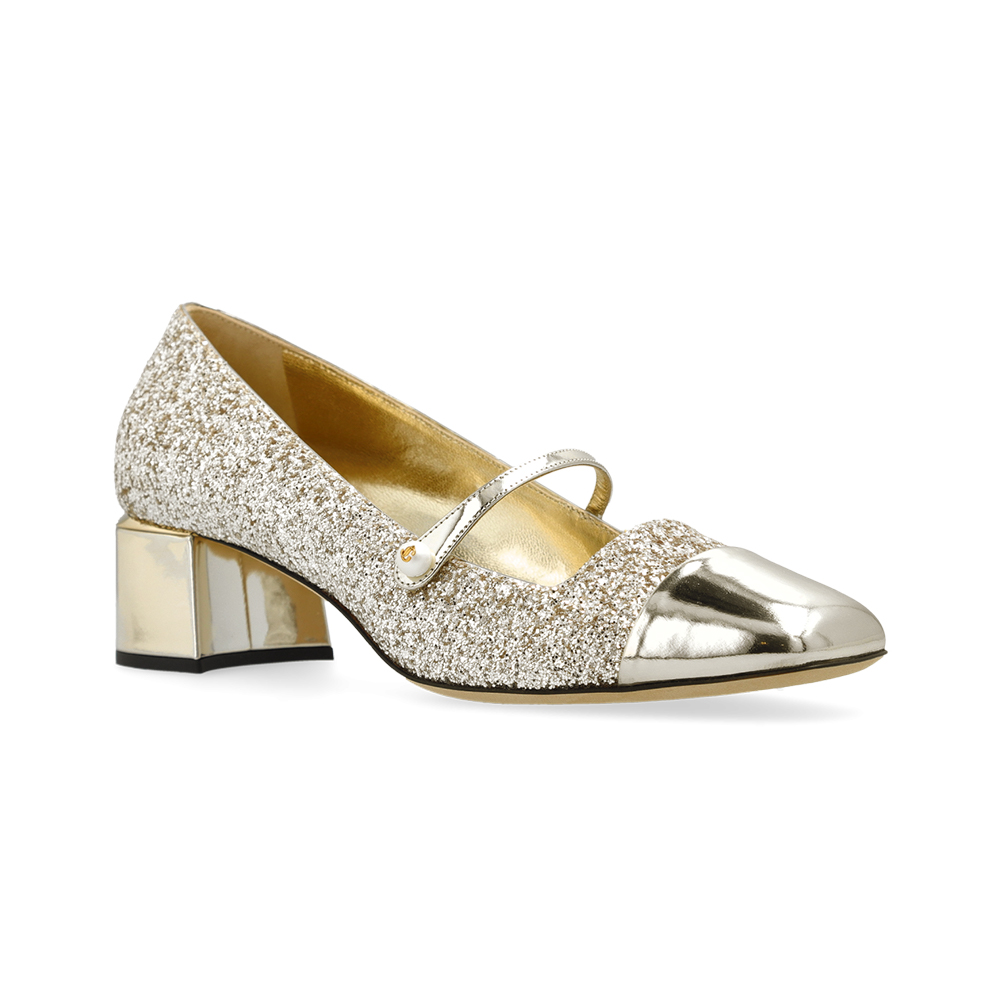Jimmy Choo Elisa 45 Glitter Leather Pumps Gold Sand – voilà.id
