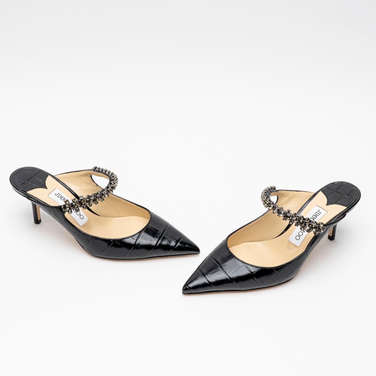Jimmy Choo Bing 65 Croco Embossed Leather Crystal Strap Heels