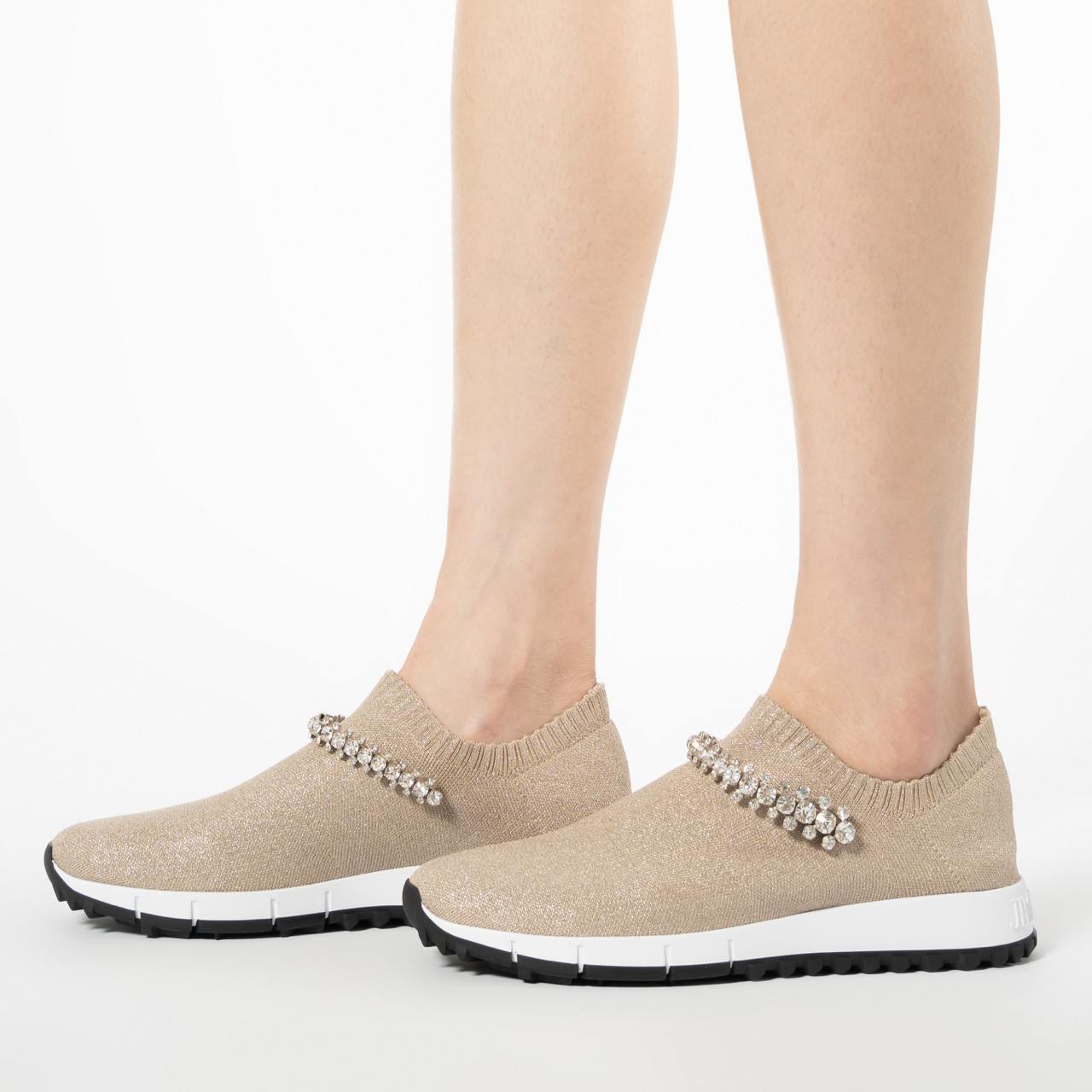 Jimmy Choo Verona スニーカー Ballet Pink Ballet Pink Metallic Knit Trainers with Crystal