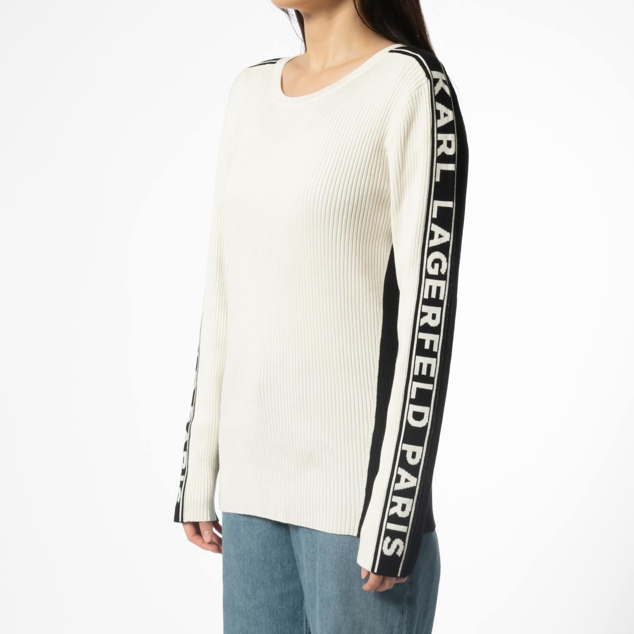 Karl Lagerfeld Paris Logo Tape Sleeve Color-Block Rib Top