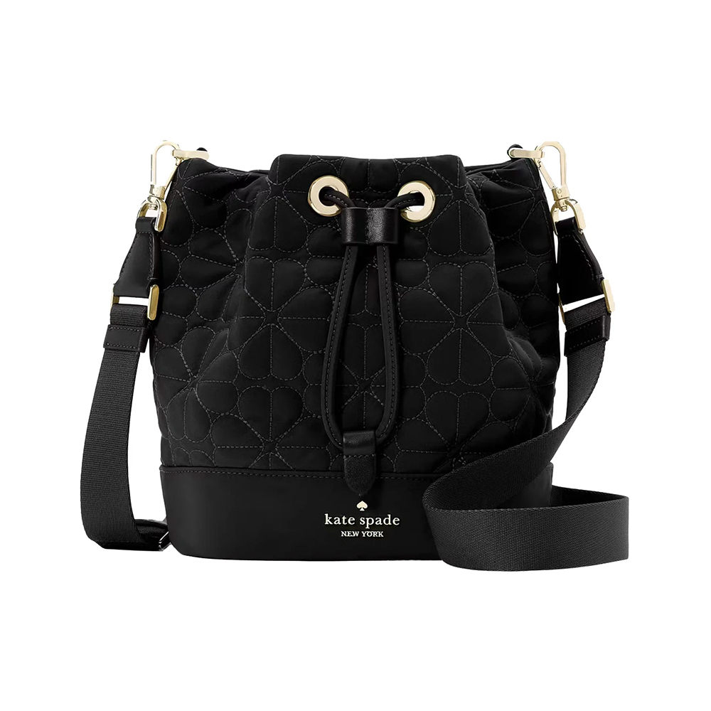 Kate Spade Flower Quilted Fabric Bucket Bag Black