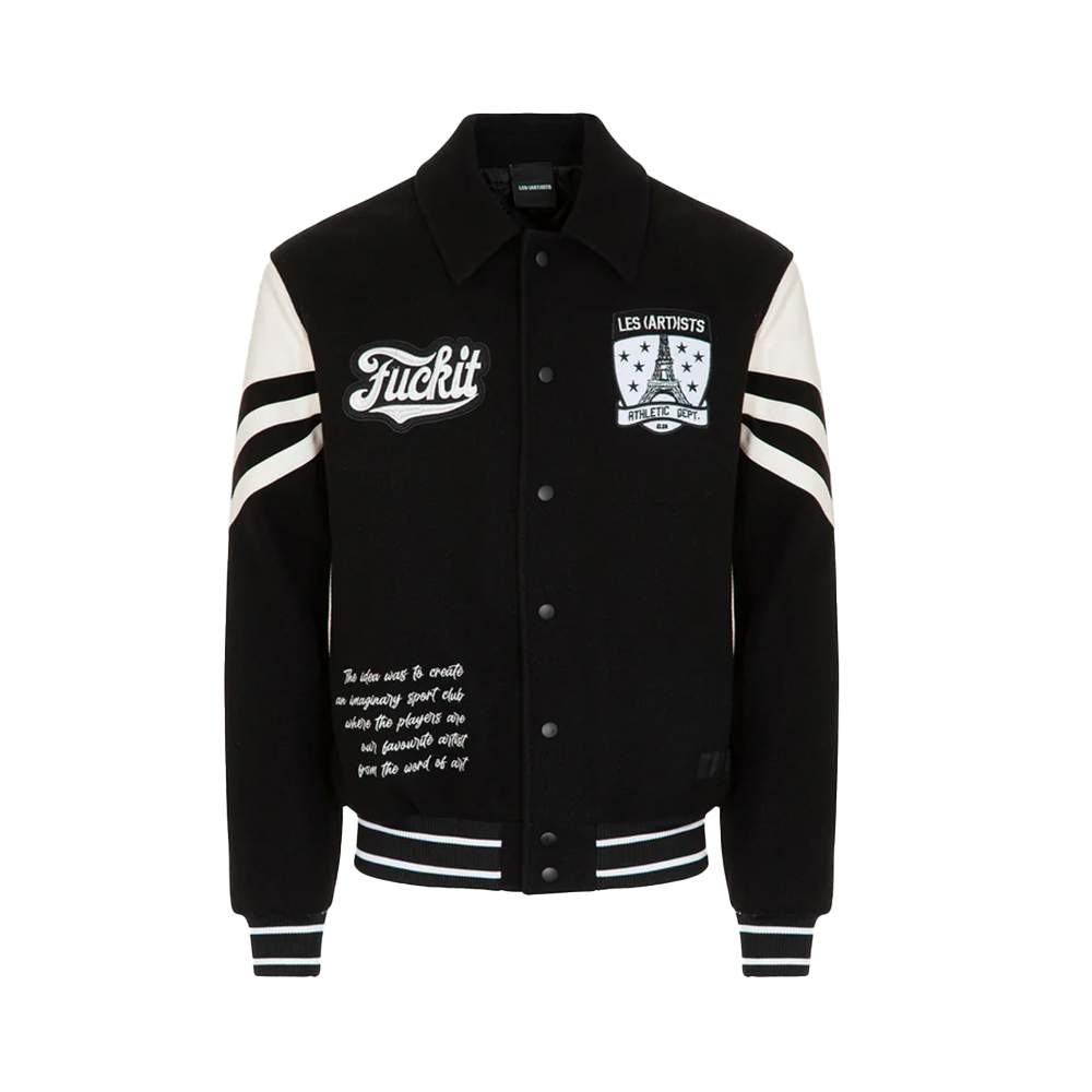 ◆SATUR◆ Applique Artwork Logo Collar Jacket Resort Black S SATUR】男女兼用 ☆ Applique Artwork Logo Collar Jacket