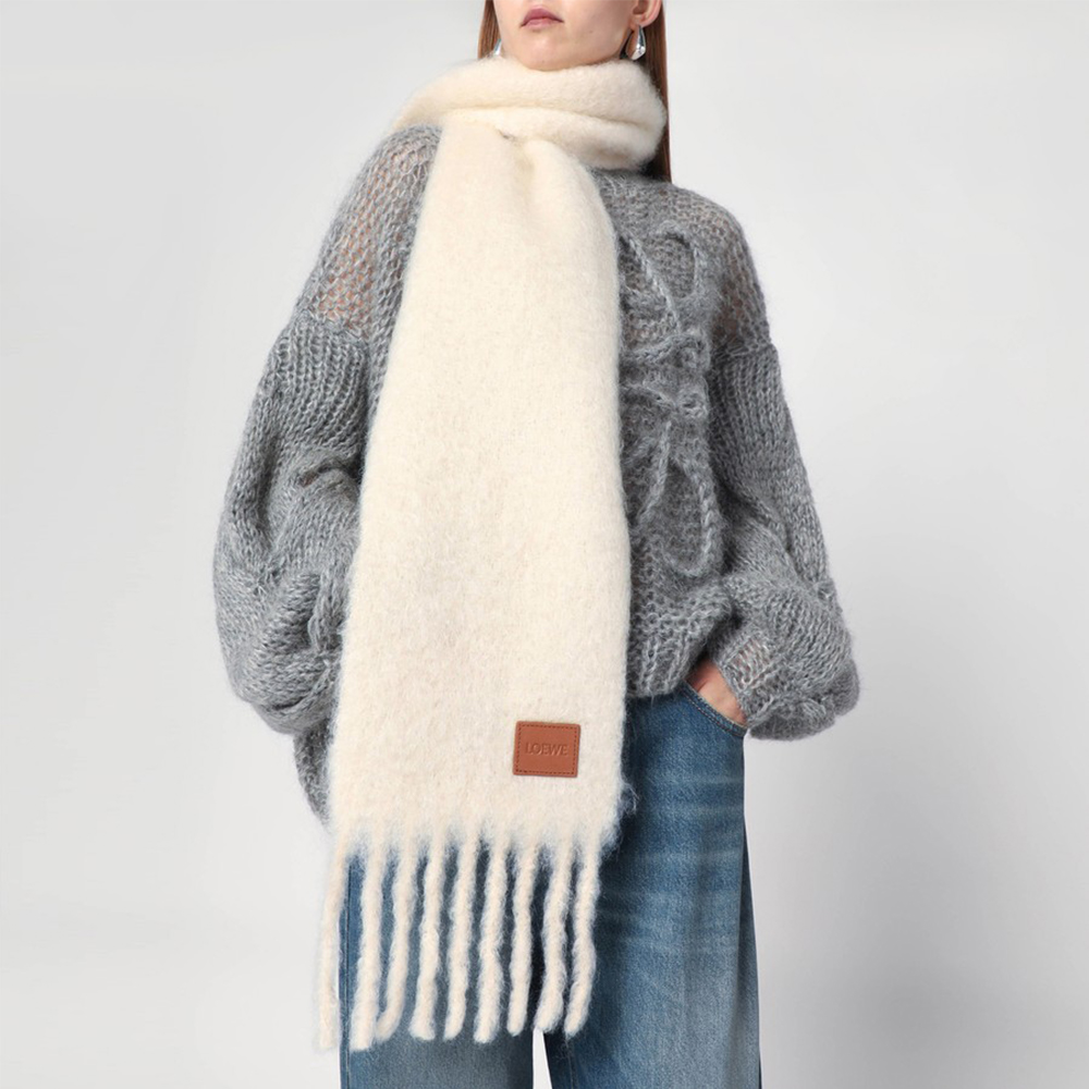 Loewe Anagram Patch Logo Scarf in Mohair and Wool White – voilà.id