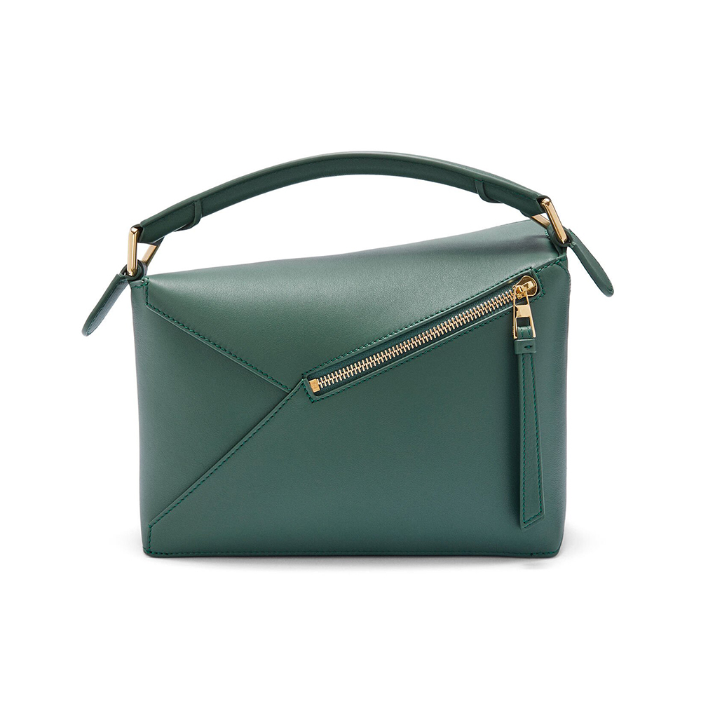 ハンドバッグ LOEWE HAND BAG (A510P60X41 VETIVER) Petit sac Puzzle Edge en raphia et cuir de veau Marron - LOEWE