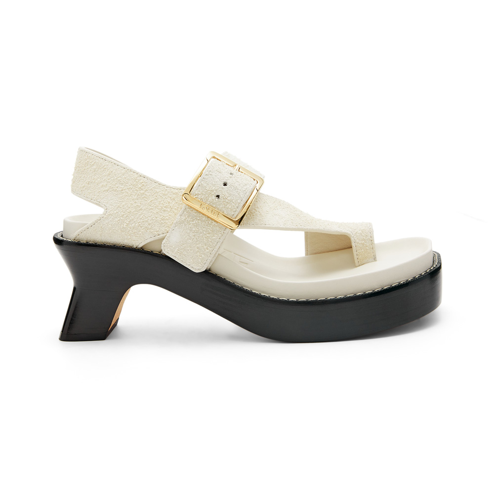 Loewe Ease 90 Sandals Heels Brushed and Suede Leather Canvas