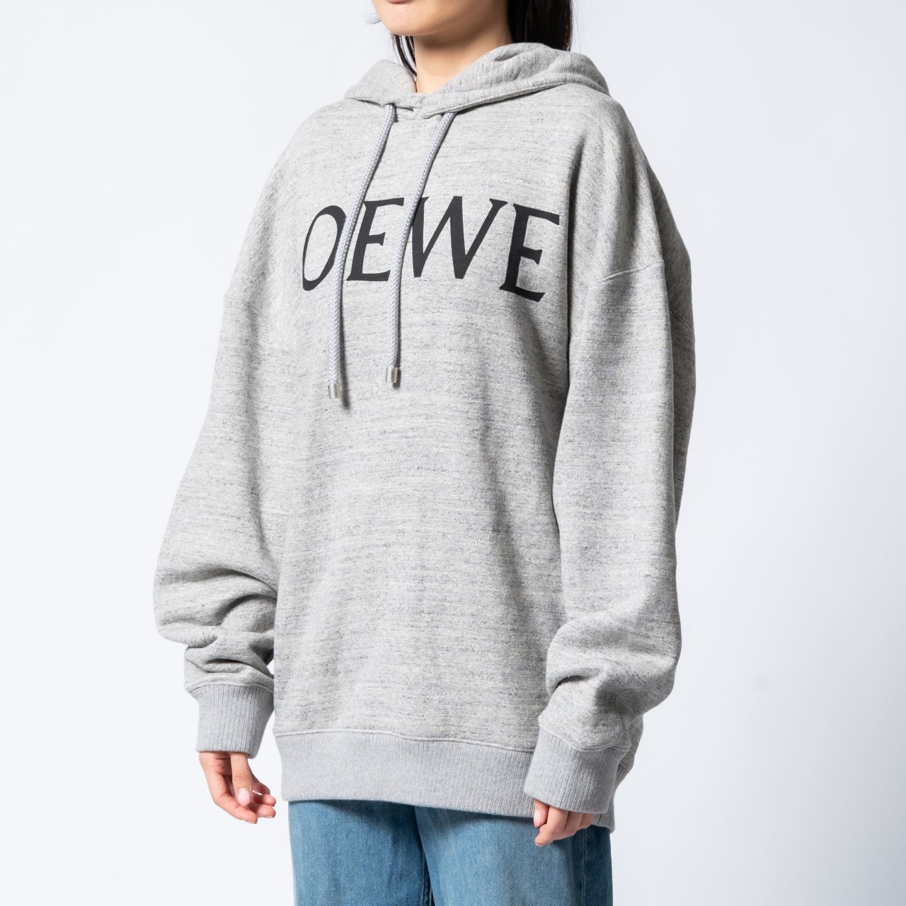 Loewe Logo Embroidered Hoodie Grey Melange – voilà.id