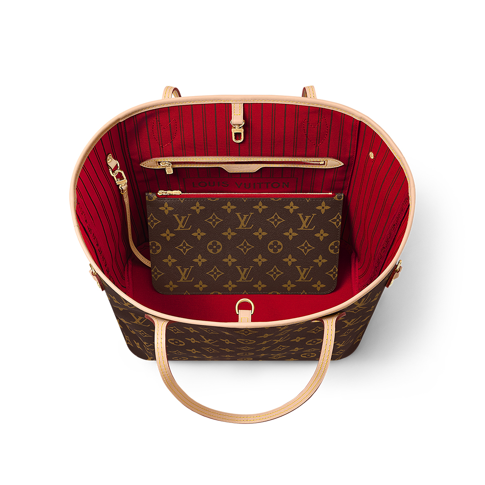 Louis Vuitton Neverfull MM Monogram Tote Bag Cerise Red –