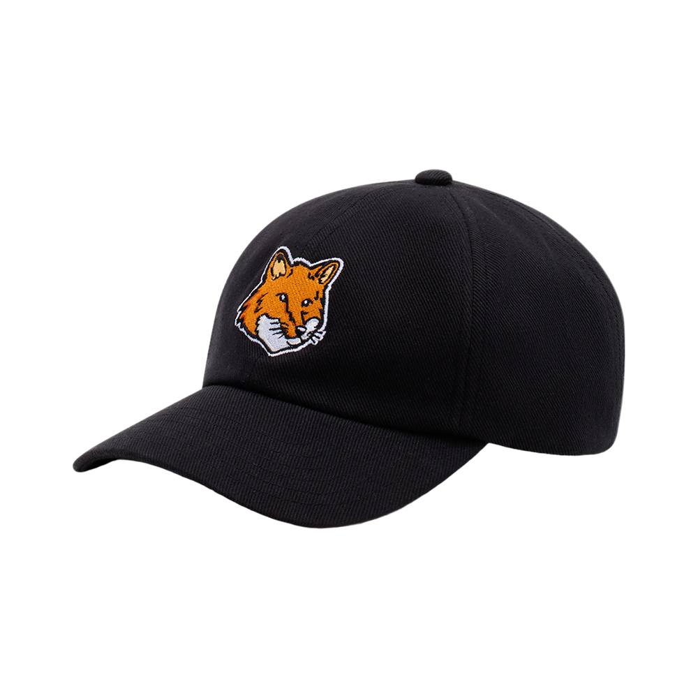 Maison Kitsunè Large Fox Head Embroidered Baseball Cap Black