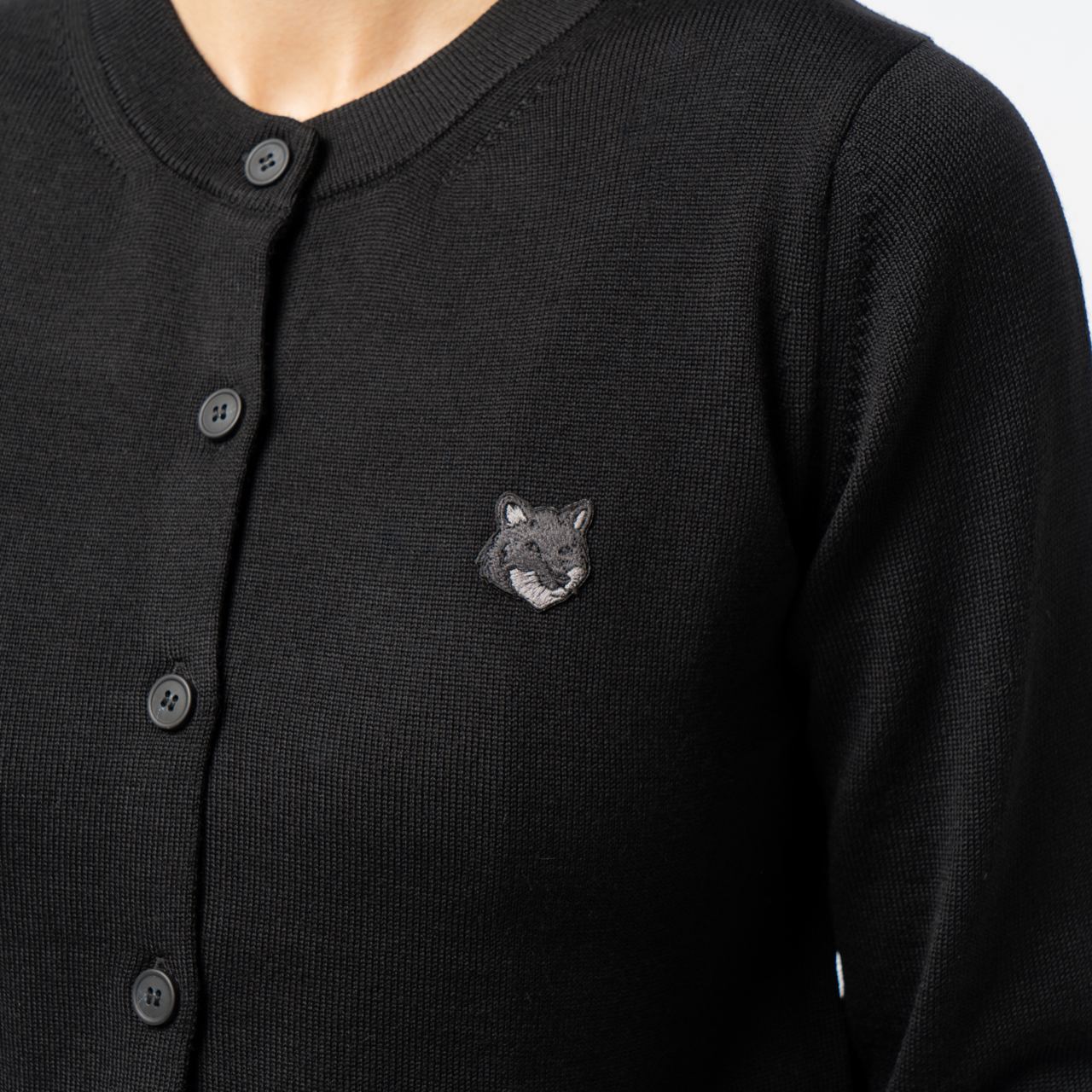 Maison Kitsunè Bold Fox Head Patch Regular Cardigan Black – voilà.id
