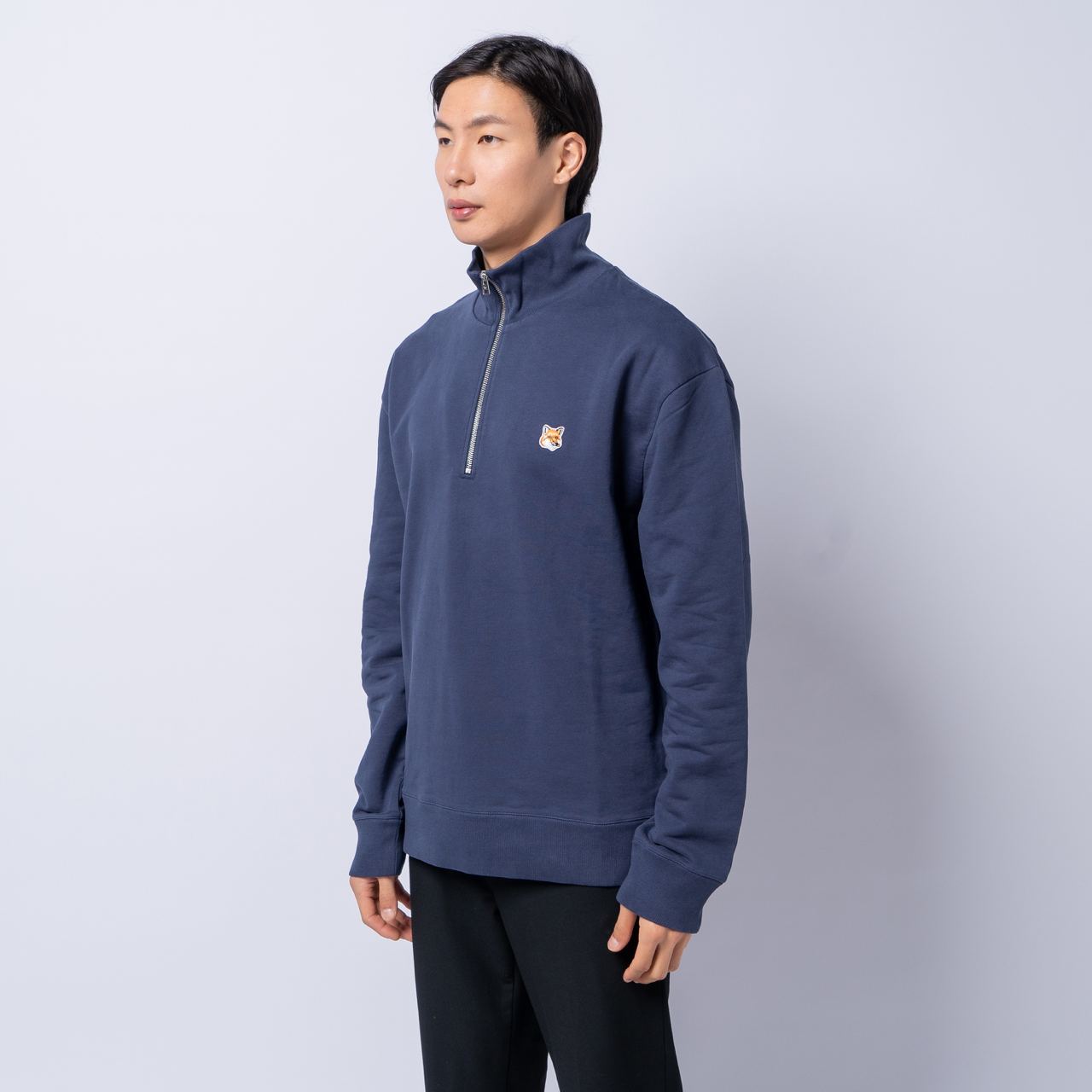 ★INSTANTFUNK★23SS Ms Logo applique half zip sweater★ FOX HEAD PATCH COMFORT HALF ZIP SWEATSHIRT | Maison Kitsuné
