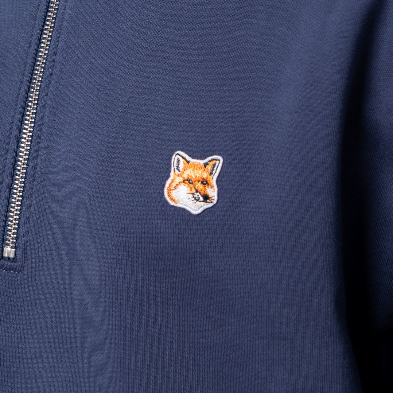 Maison Kitsunè Fox Head Patch Half Zip Sweatshirt Ink Blue