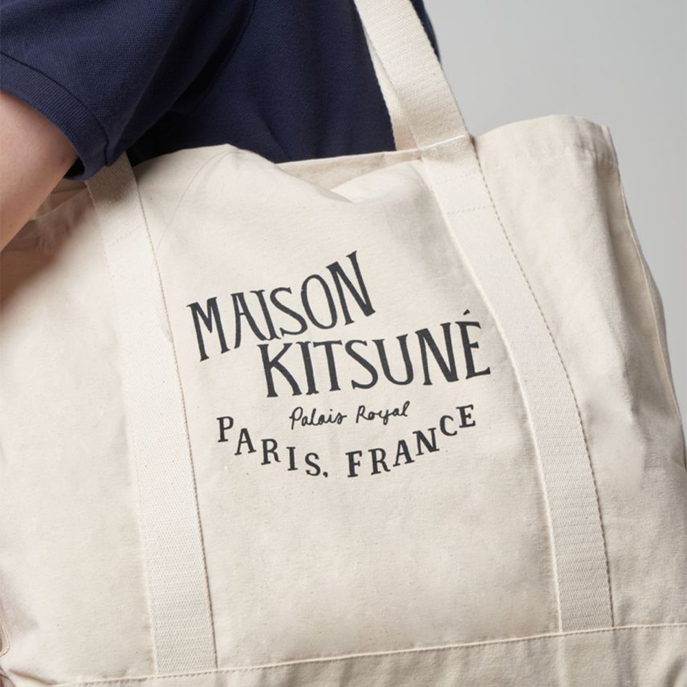 Maison Kitsune Palais Royal Canvas Tote Bag Ecru – voilà.id