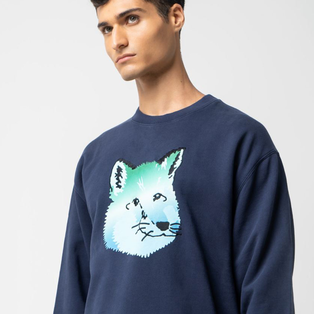 Maison Kitsune Vibrant Fox Head Relaxed Sweatshirt Navy