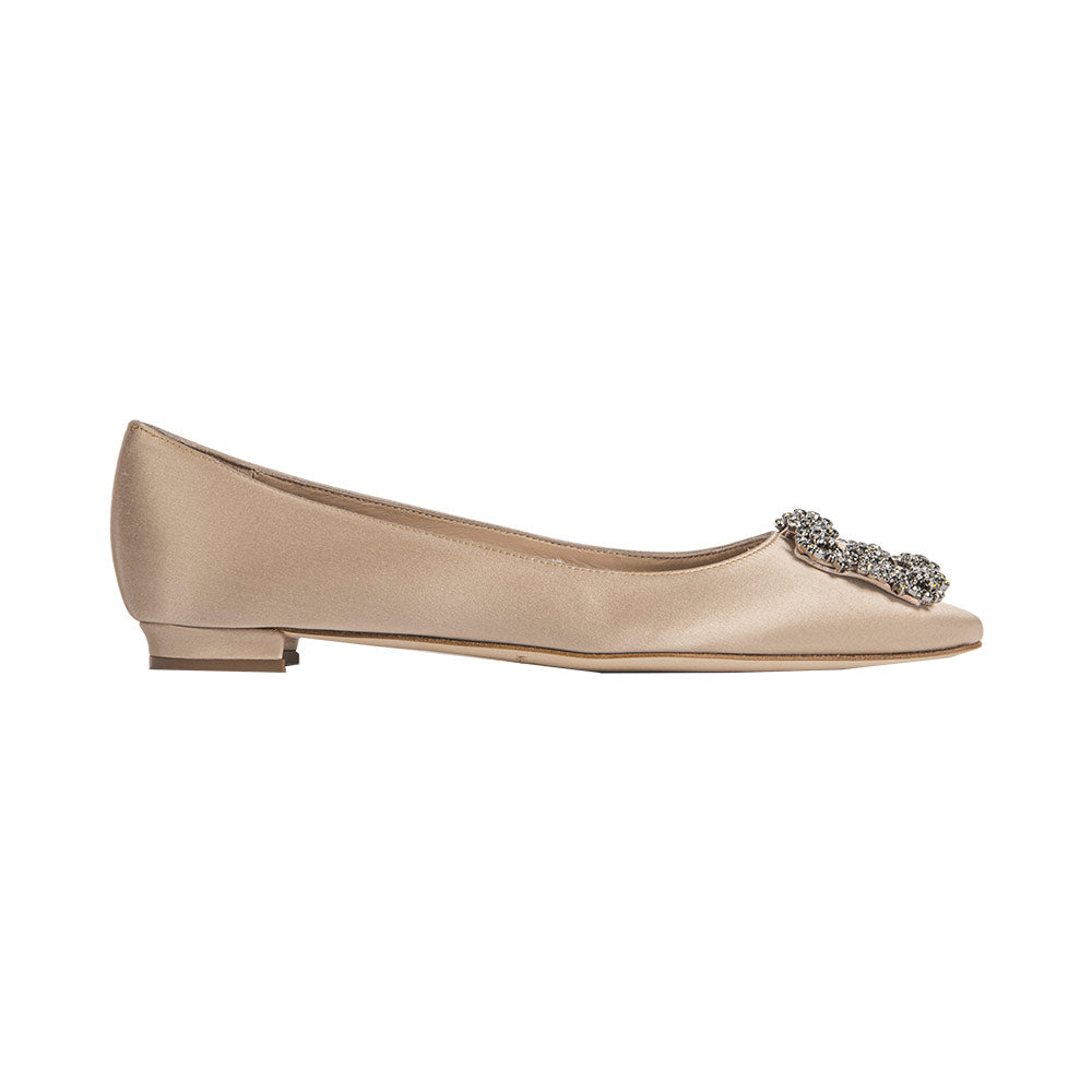 Manolo Blahnik Hangisi Flat Satin FMC Crystal Buckle