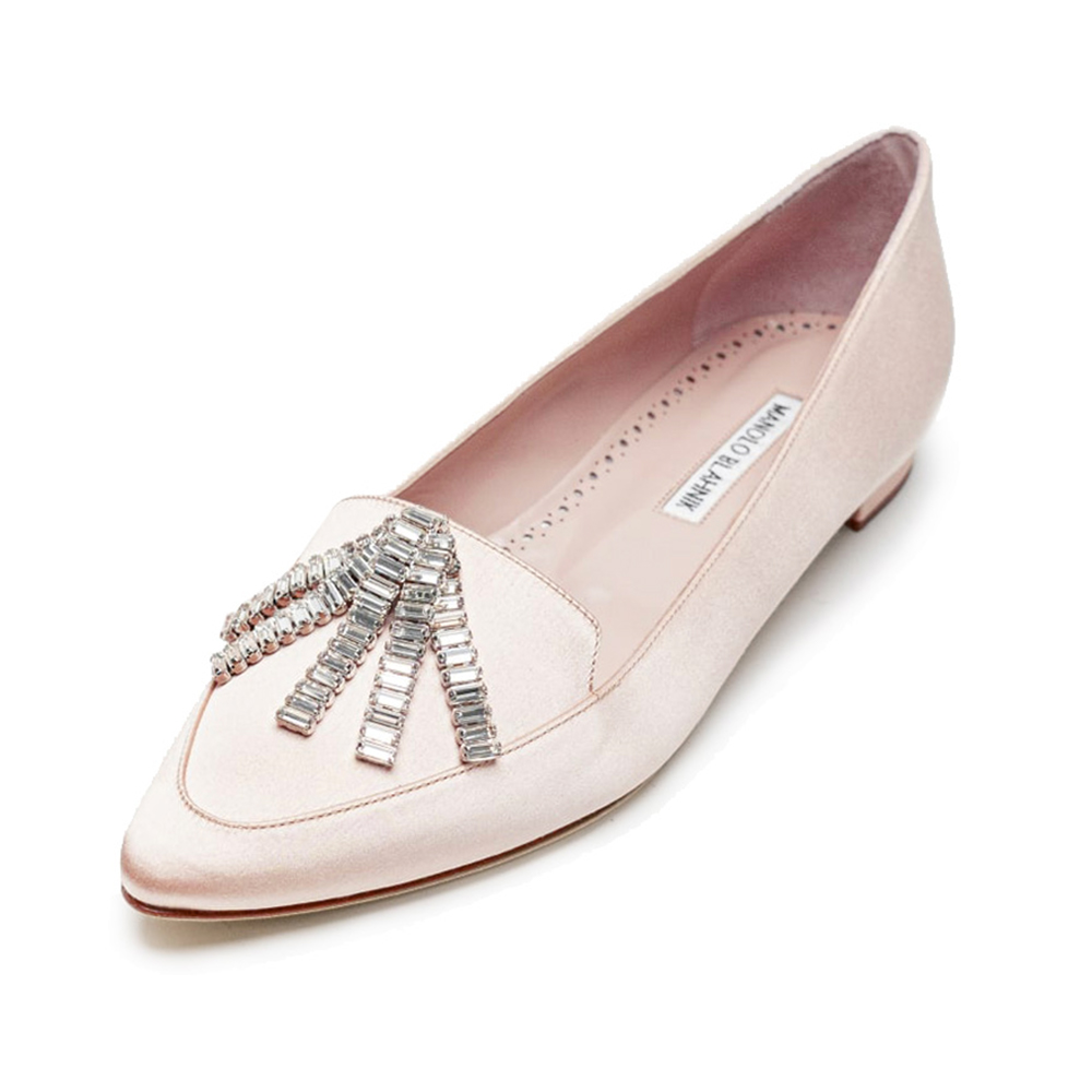 Manolo Blahnik Bambina Flat Satin Crystal Tassel Pointed Toe Manolo Blahnik Bambina Flat Satin Crystal Tassel Pointed Toe