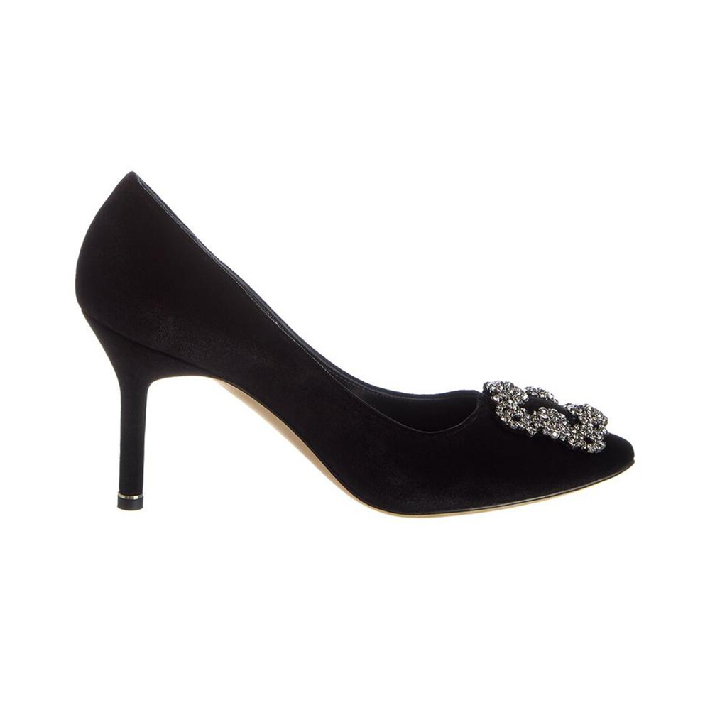 Manolo Blahnik Hangisi 90 Velvet Pumps with FMC Crystal Buckle