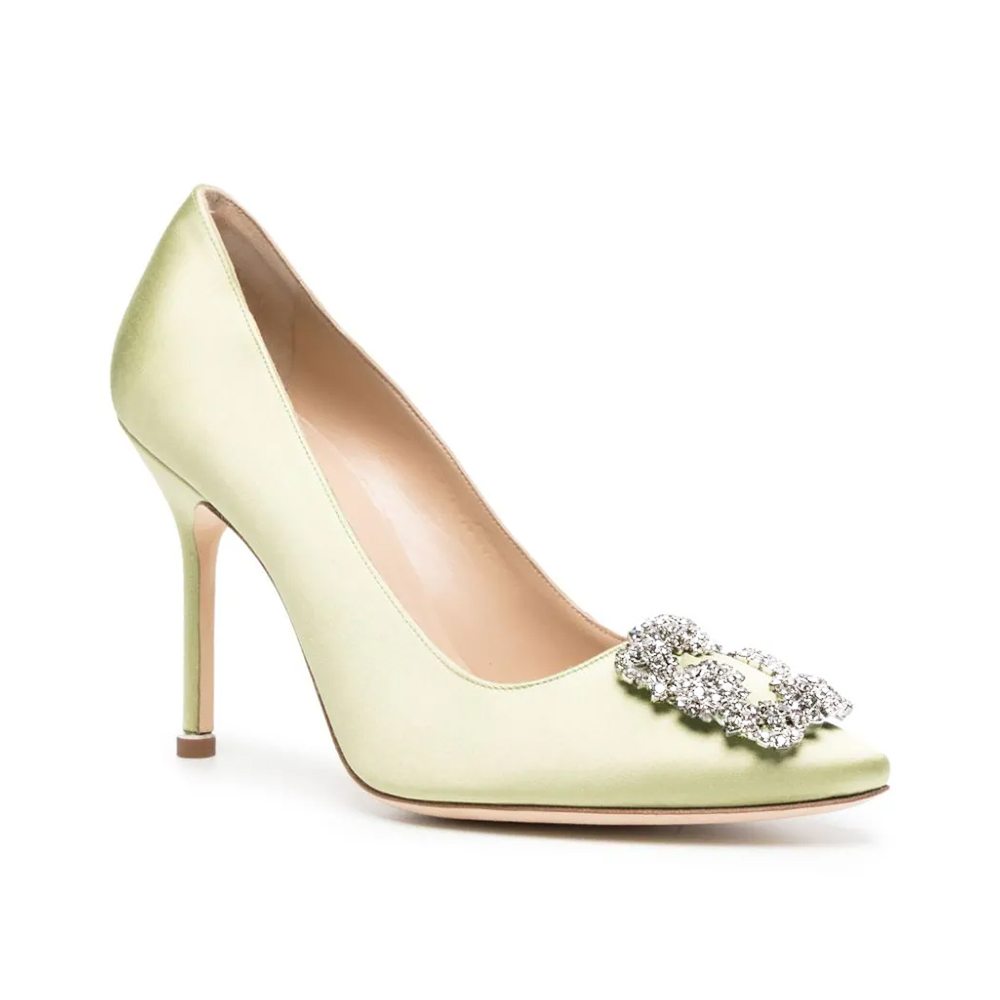 Manolo Blahnik Hangisi 90 Satin Pumps with CLC Crystal Buckle