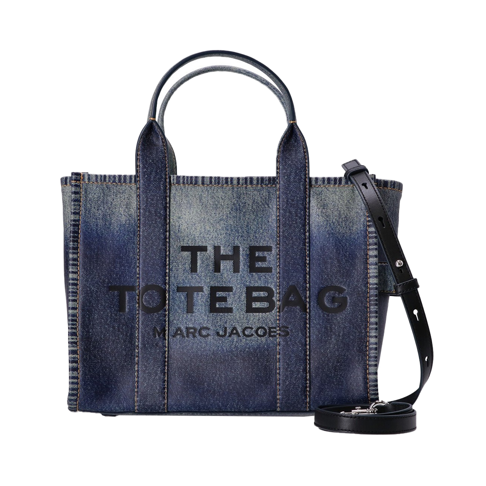 Marc Jacobs The Denim-Printed Leather Medium Tote Bag Blue – voilà.id