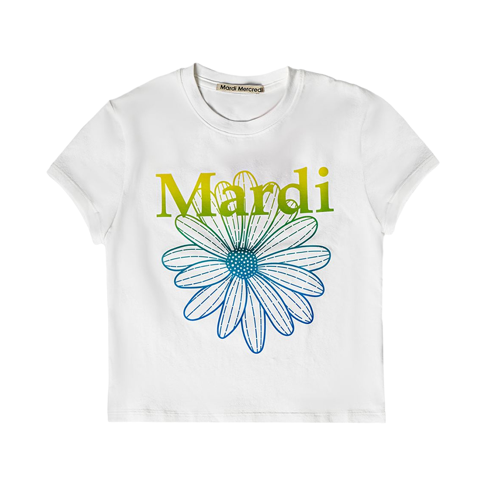 Mardi Mercredi Gradation Flower Cropped T-Shirt White Lime