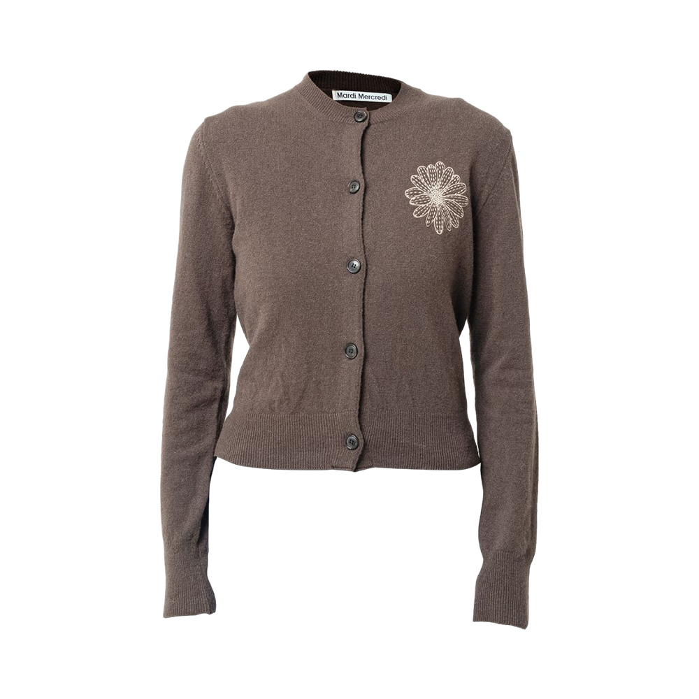 Mardi Mercredi Cashmere Blended Round Neck Cardigan Brown