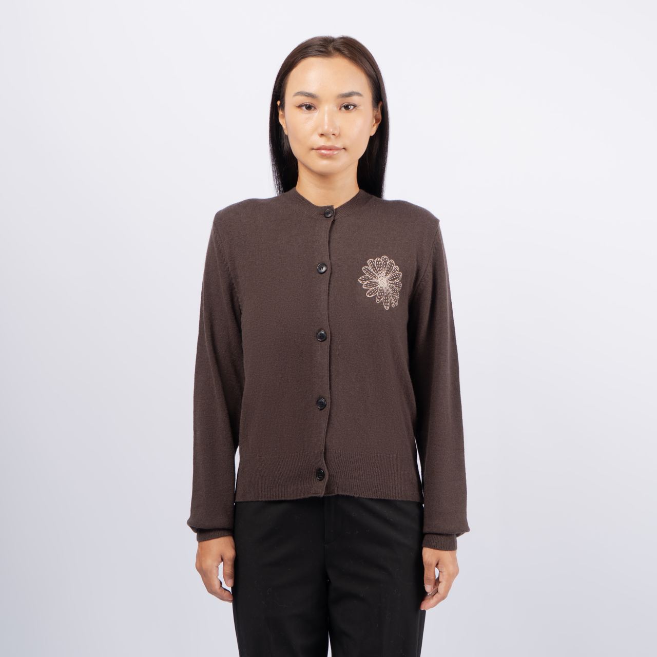 Mardi Mercredi マルディ CARDIGAN BLACK LATTE MARDI MERCREDI Cashmere Blended Cardigan Round Neck Black Latte