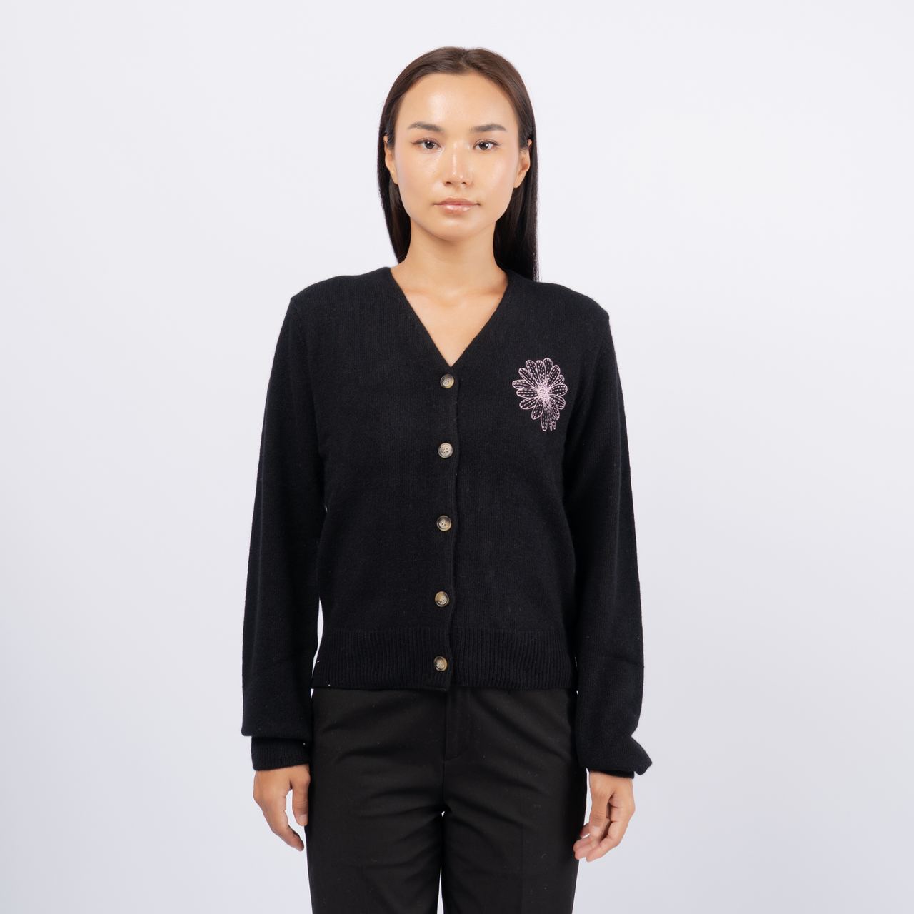 Mardi Mercredi Raccoon Blended V-Neck Cardigan Black Pink – voilà.id