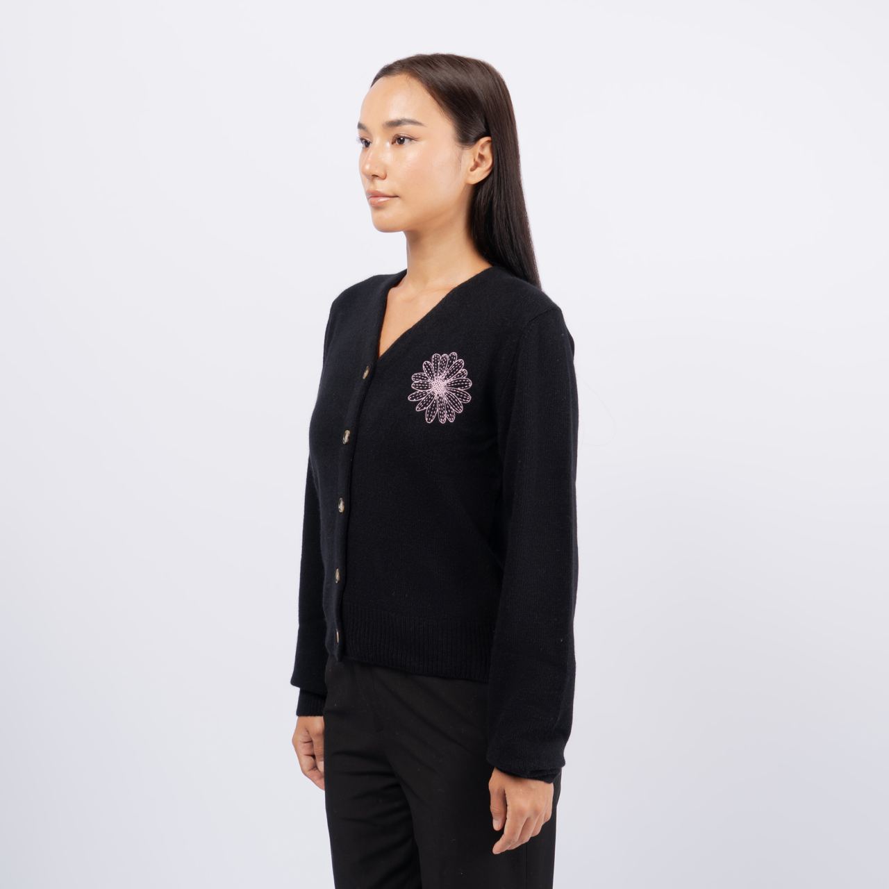 Mardi Mercredi スウェット ブラック BLACK Sweater MARDI MERCREDI FLOWER ACTIF POCKET PINK BLACK ZIP