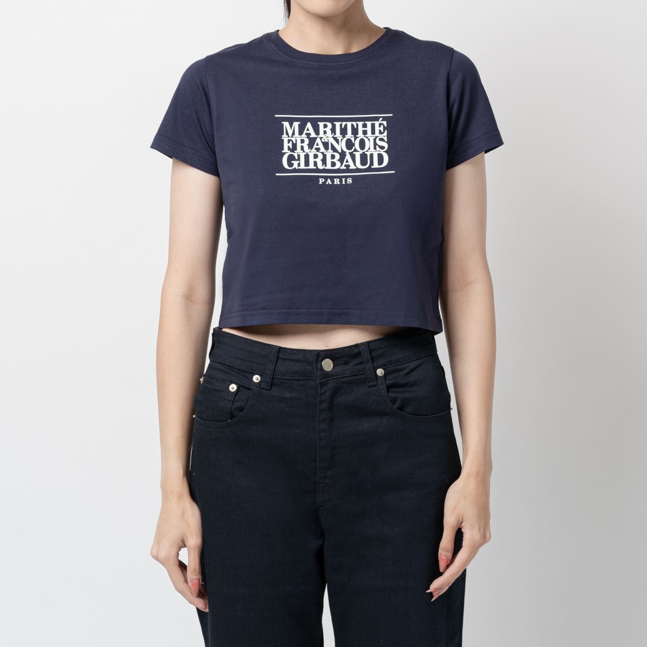 Marithé François Girbaud W Classic Logo Crop T-Shirt Navy