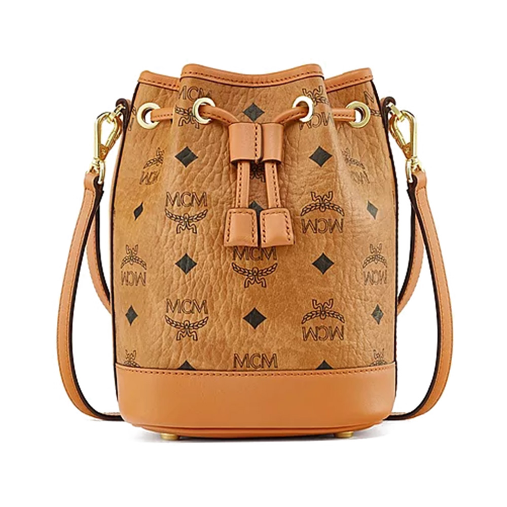 MCM Mini Dessau Drawstring Bag in Visetos Cognac voilà.id