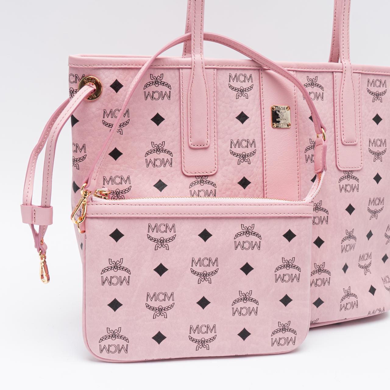 MCM Small Liz Shopper in Visetos Monogram Soft Pink –