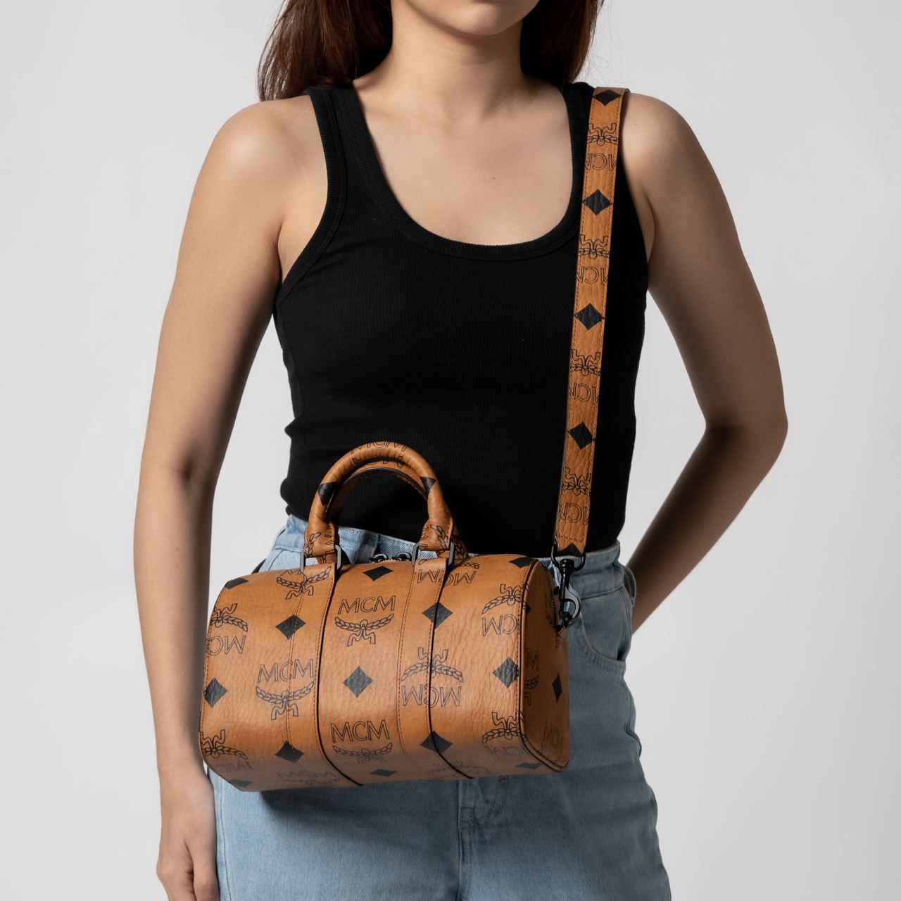 Mcm Visetos Mcm Cognac Boston MCM Small Aren Boston Bag In Maxi