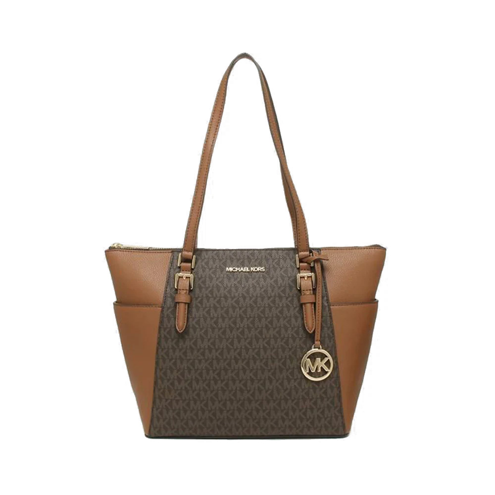 Michael Kors Charlotte Logo and Leather Top-Zip Large Tote