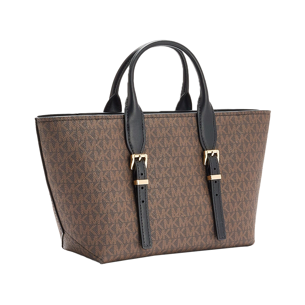 Michael Kors Moore Small Pebbled Leather Satchel Bag Brown Black