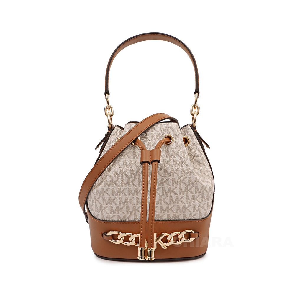 Michael Kors Devon Small Two-Tone Logo Bucket Bag Vanilla Acorn