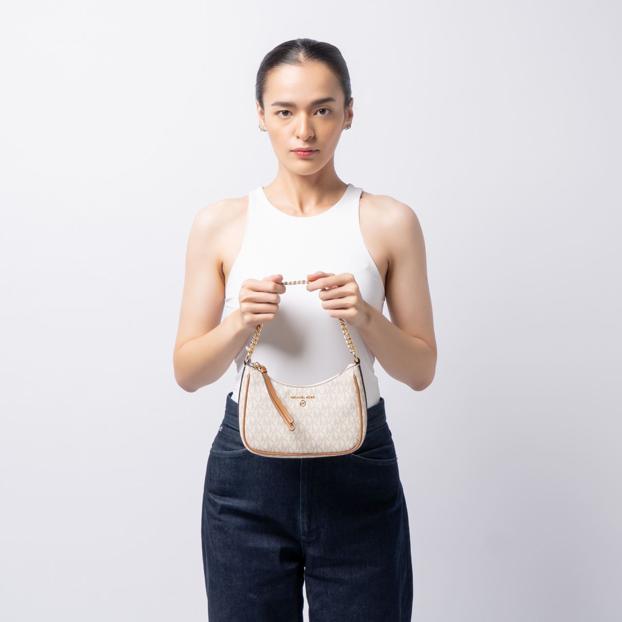 Michael Kors Jet Set Charm Small Logo Shoulder Bag Vanilla Acorn 