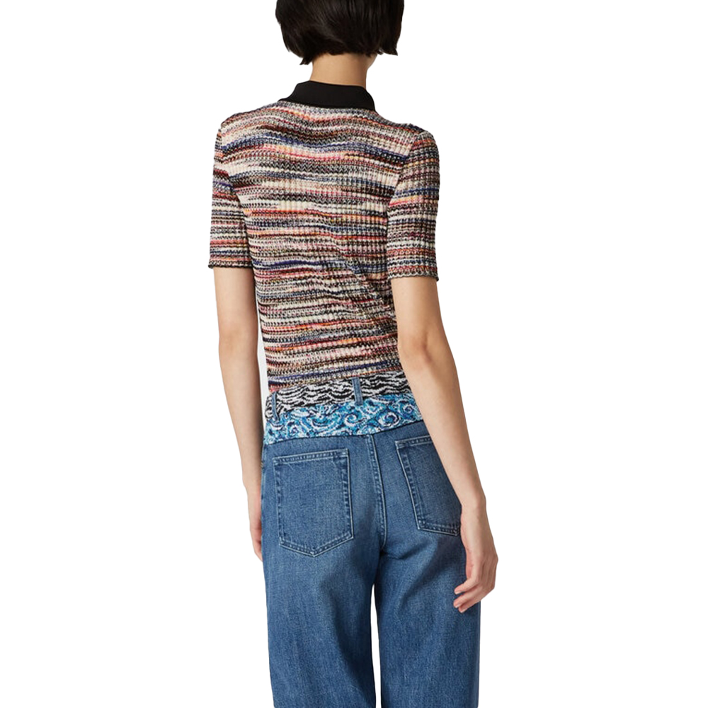 Missoni 3D Ribbed Short Sleeved Polo Shirt Viscose Knit Wool