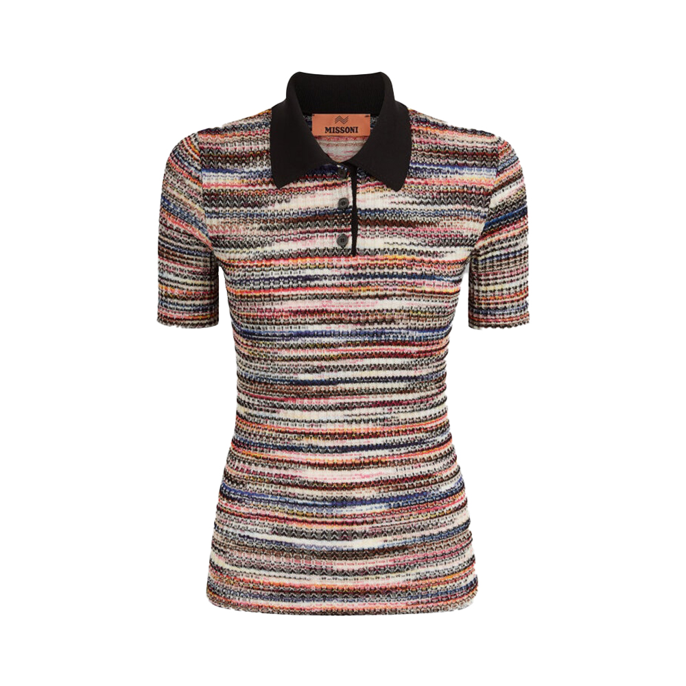 Missoni 3D Ribbed Short Sleeved Polo Shirt Viscose Knit Wool