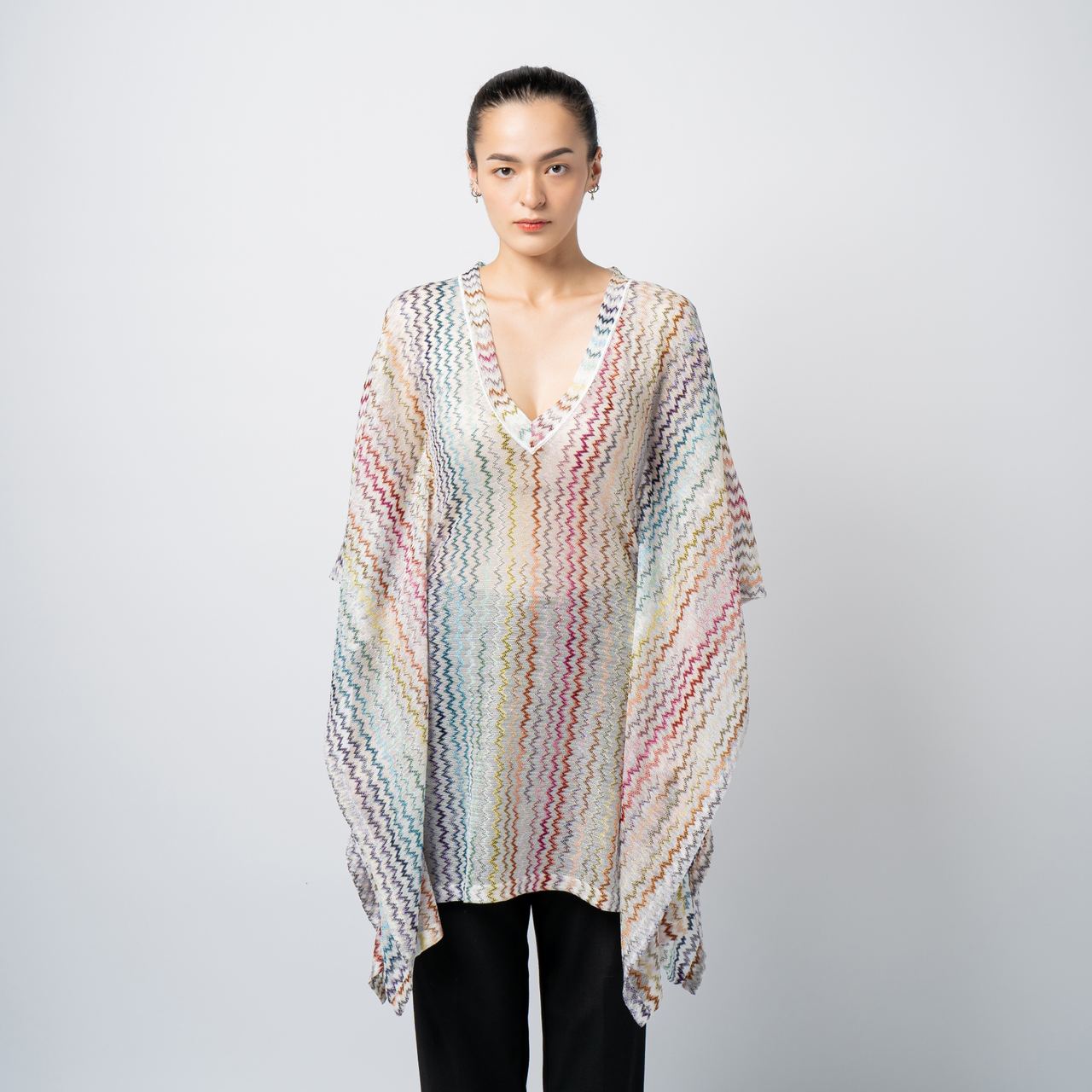 Missoni Lurex Short Kaftan Cover Up Zig-Zag Knit Multicolor