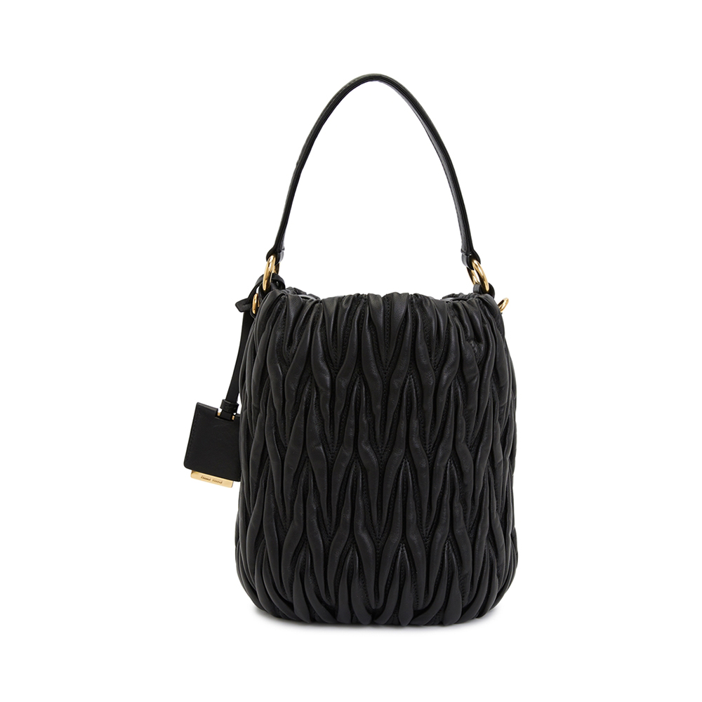 Miu Miu Matelassé Nappa Leather Bucket Bag Black – voilà.id