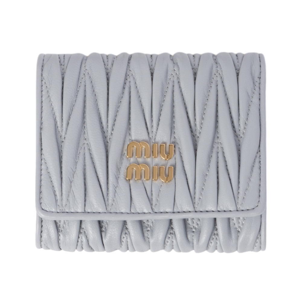 Miu Miu Small Matelassé Nappa Leather Trifold Wallet Powder