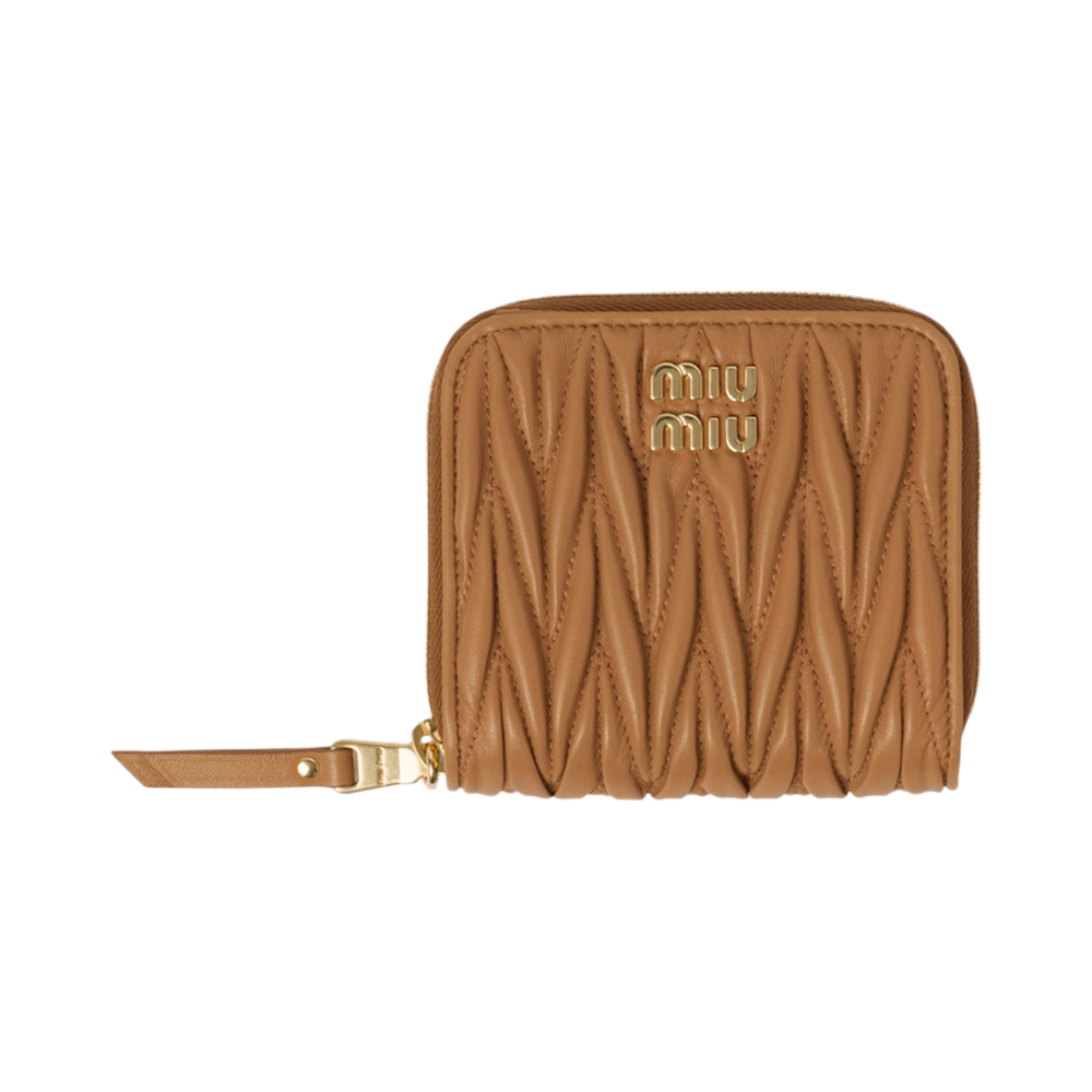 Miu Miu Small Matelassé Nappa Leather Zipper Wallet Caramel