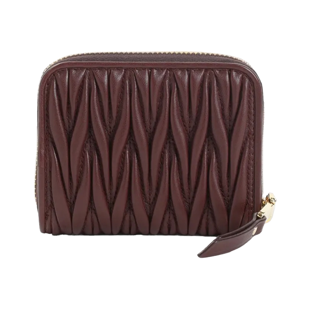 Miu Miu Small Matelasse Nappa Leather Zip Wallet Burgundy