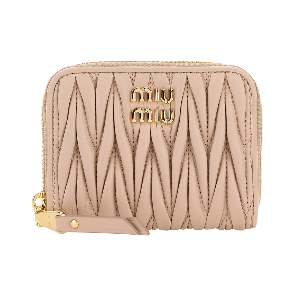 Miu Miu Small Matelasse Nappa Leather Zip Wallet Powder Pink – voilà.id