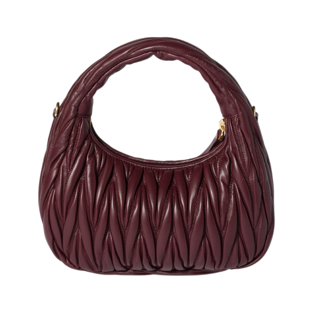 Miu Miu Small Wander Matelassé Nappa Leather Hobo Bag Burgundy