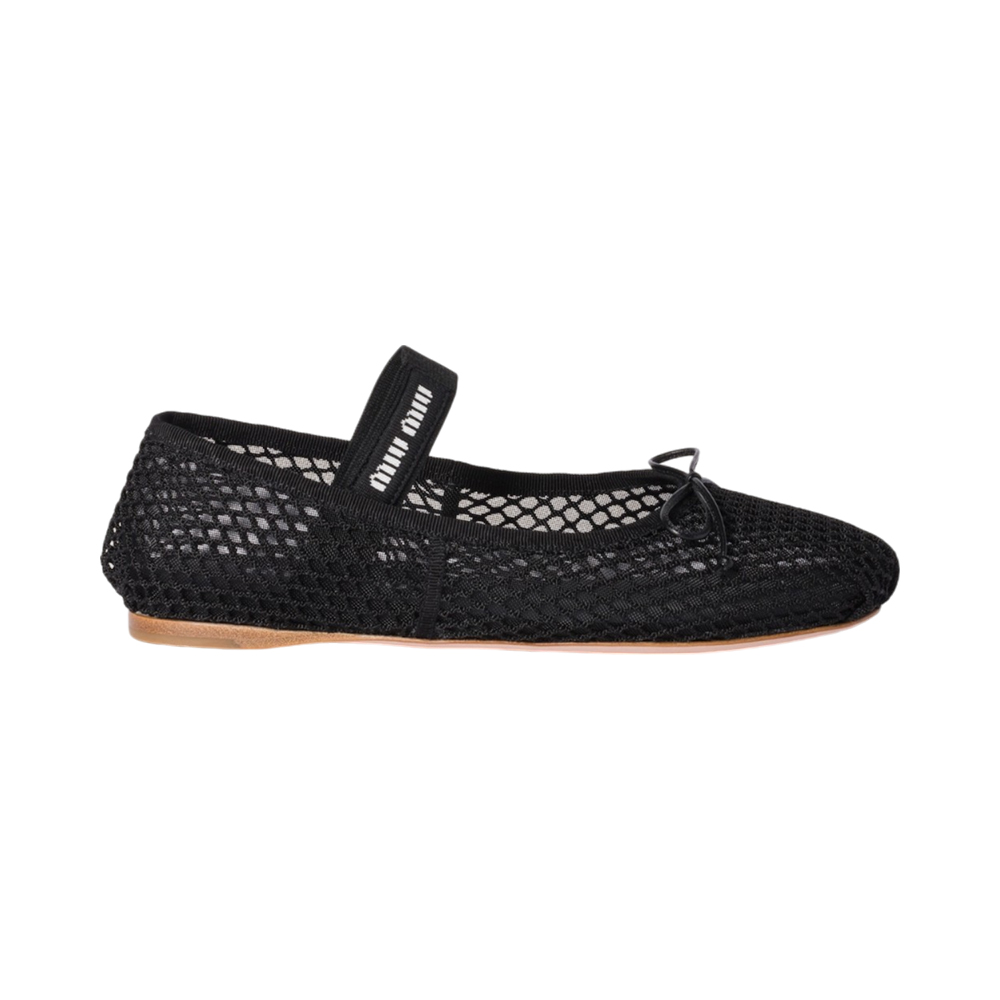 【半額】 Band Logo Fabric Mesh Miu Miu Strap voilà.id – Black Ballerinas 靴