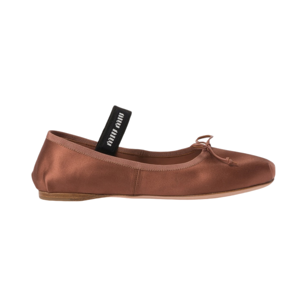 Miu Miu Satin Ballerina with Elastic Band Cocoa Brown voilà.id