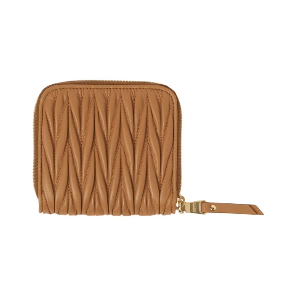 Miu Miu Small Matelassé Nappa Leather Zipper Wallet Caramel – voilà.id