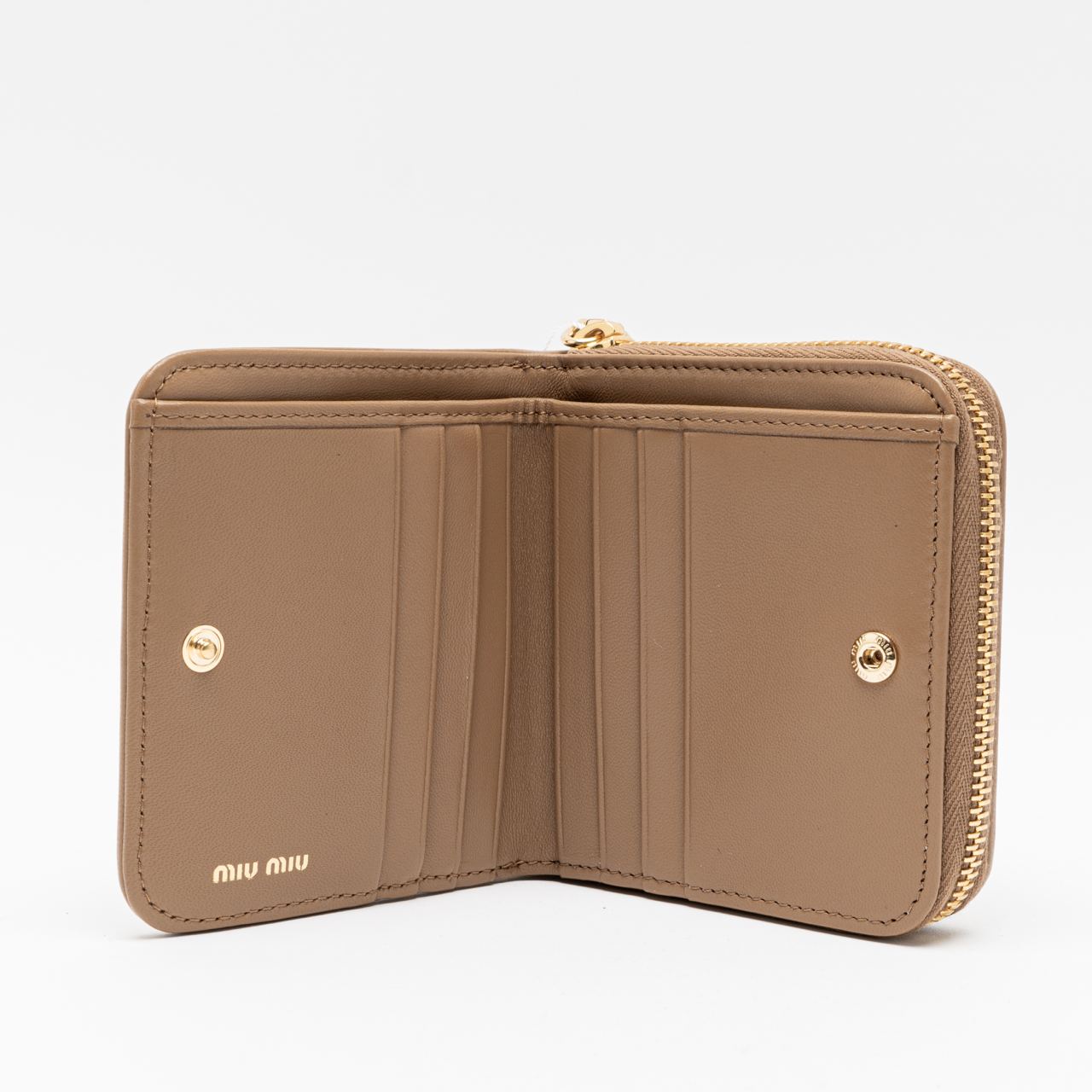 Miu Miu Small Matelassé Nappa Leather Zipper Wallet Caramel