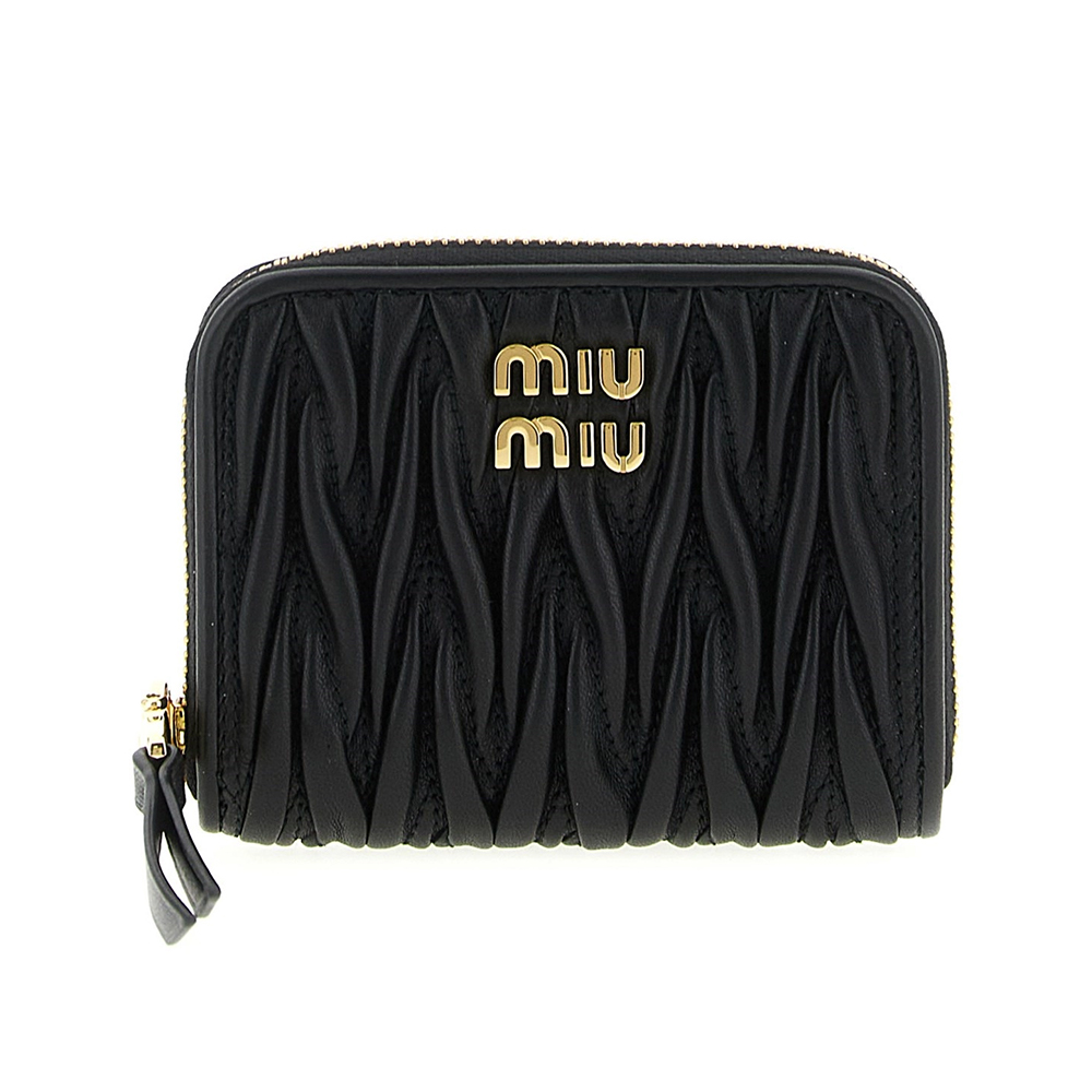 Miu Miu Small Matelasse Nappa Leather Zip Wallet Black – voilà.id